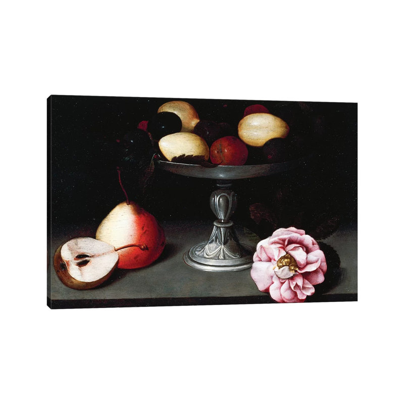 Stand With Plums, Pears And A Rose, C.1602 by Fede Galizia - Wrapped Canvas Painting
