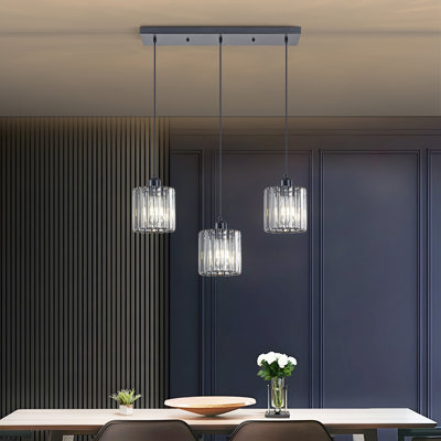 Luminaire suspendu en cristal transparent mat 3 lumières pour îlot de cuisine