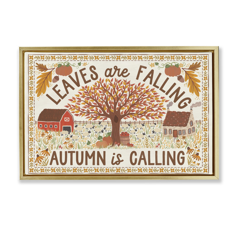 «Leaves Are Falling Scene» par Laura Marshall, Cadre flottant métallique doré, H 17 po x l 25 po