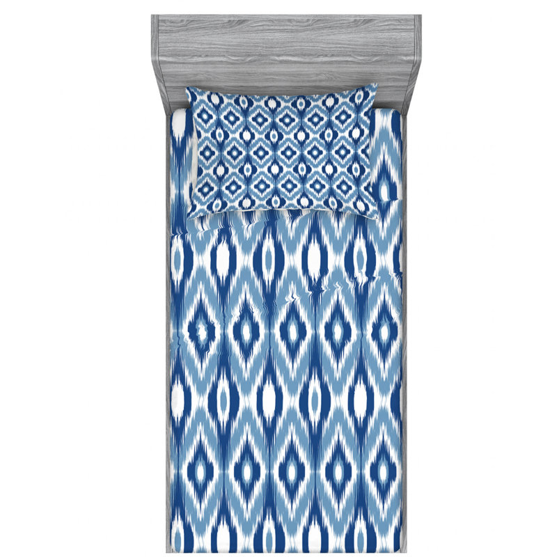 Microfiber Ikat Sheet Set, Twin Sheet Set with Fitted Sheet