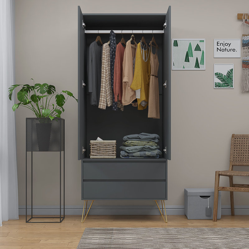 Aanika Manufactured Wood Wardrobe, Grey