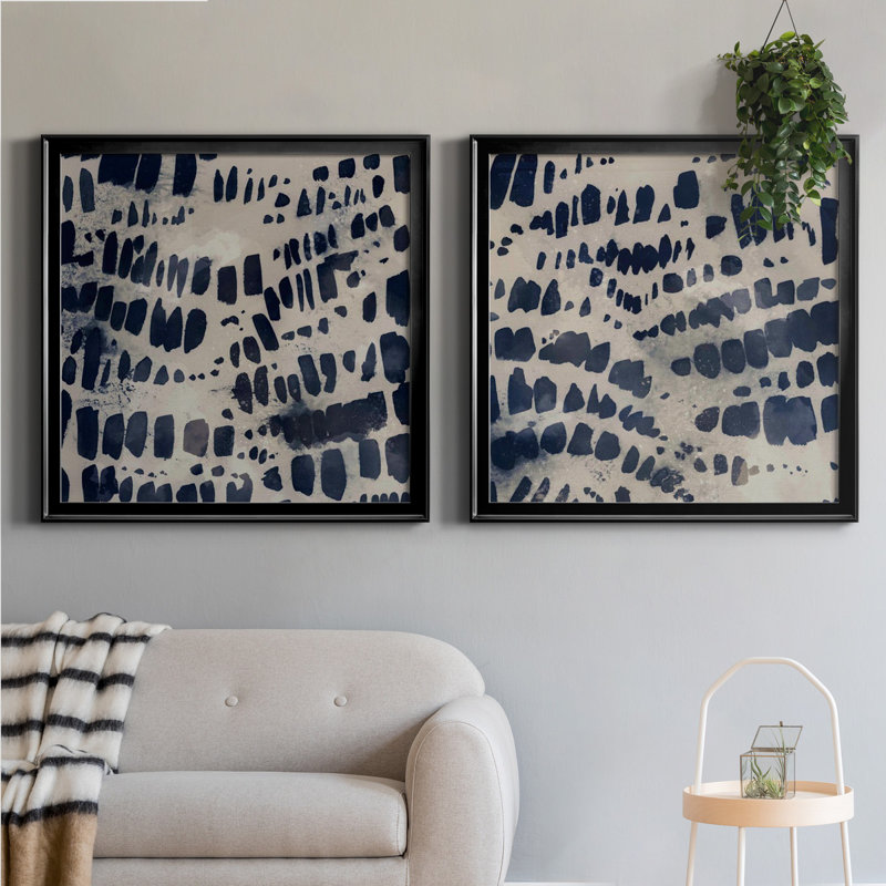 Indigo Markings I - Ensemble de 2 reproductions d'art encadrées, H 34,5 po x l 69 po, Toile encadrée, Noir