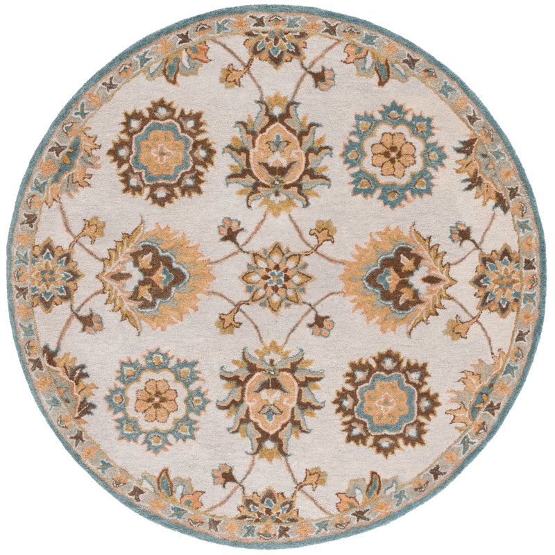 Heritage Handtufted Wool Cotton Floral Rug in Beige/Ivory, Round 6'