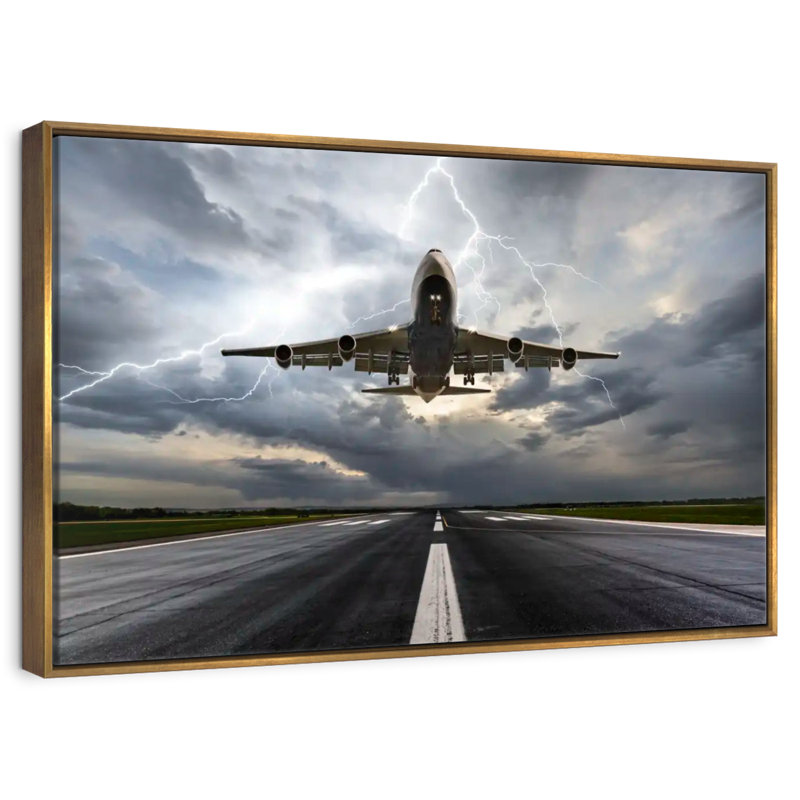 Tempête de piste d’avion, 25 po x 17 po, Cadre flottant doré