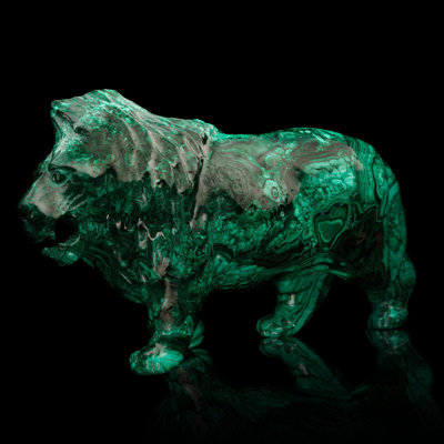 Hand Carved Malachite Lion // 27.5 lb