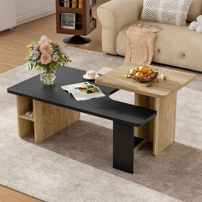 Ensemble de 2 tables basses gigognes de style campagnard, table basse rectangulaire de salon, ensemble de tables basses, petites tables basses, table d'appoint de canapé pour le salon