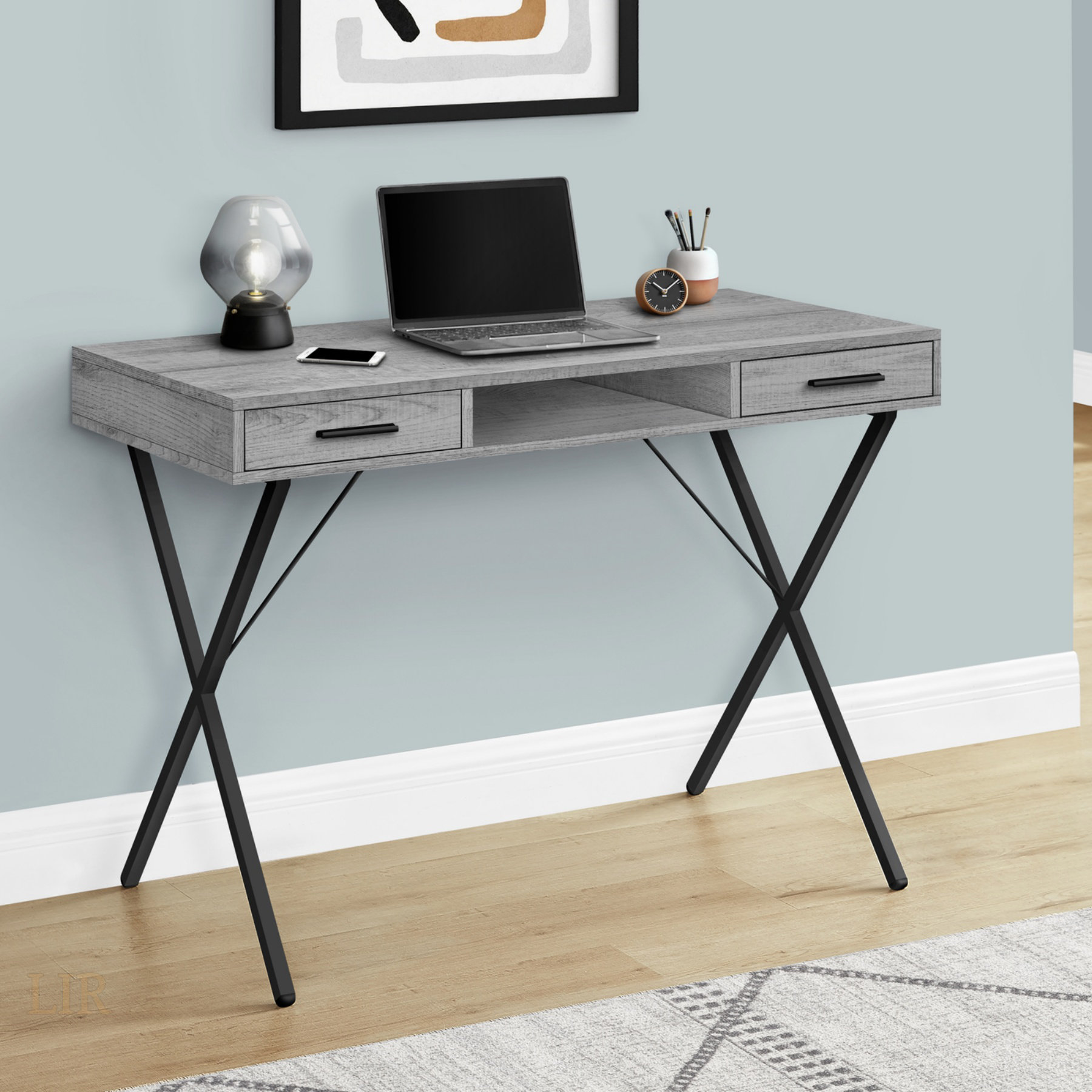 Latitude Run® Contemporary Computer Desk With Storage Drawers And Open ...