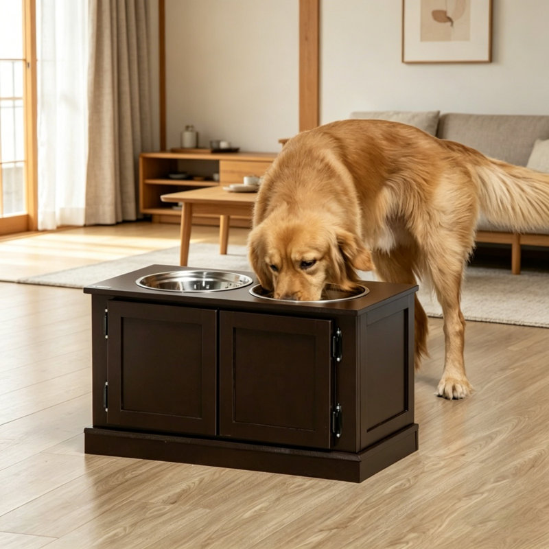 Ensemble de bols pour chiens surélevés en acier inoxydable, acier, PE, ensemble de rangement surélevé brun clair, grande capacité