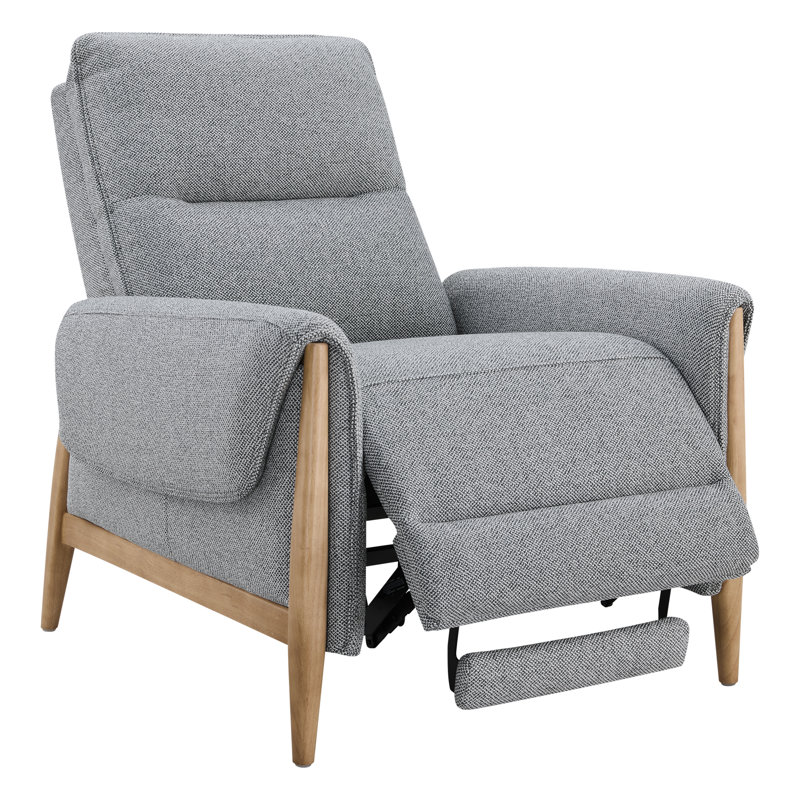 Michelle Upholstered Mannul Recliner with Solid Wood Legs and Padded Armrests, Gray Polyester Blend