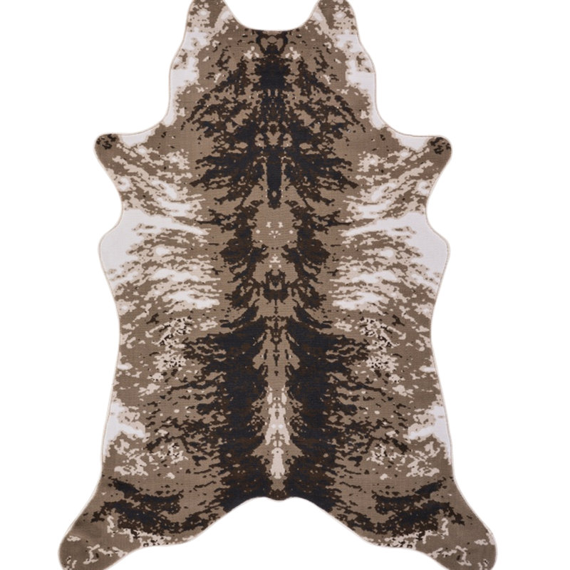 5 pi X 7 pi., Brun et, de forme irrégulière, tapis en peau de vache, effet 3D, fabriqué à la machine, pavillon, style sauvage, sécuritaire pour animaux de compagnie, teinté, 0,43 pi Tapis fabriqué à la machine pour les endroits très passants