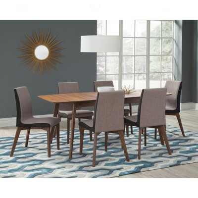Mid-Century Modern 7-Piece Dining Table Set With Natural Walnut Finish And Butterfly Leaf For Elegant Gatherings, Dining Table Set