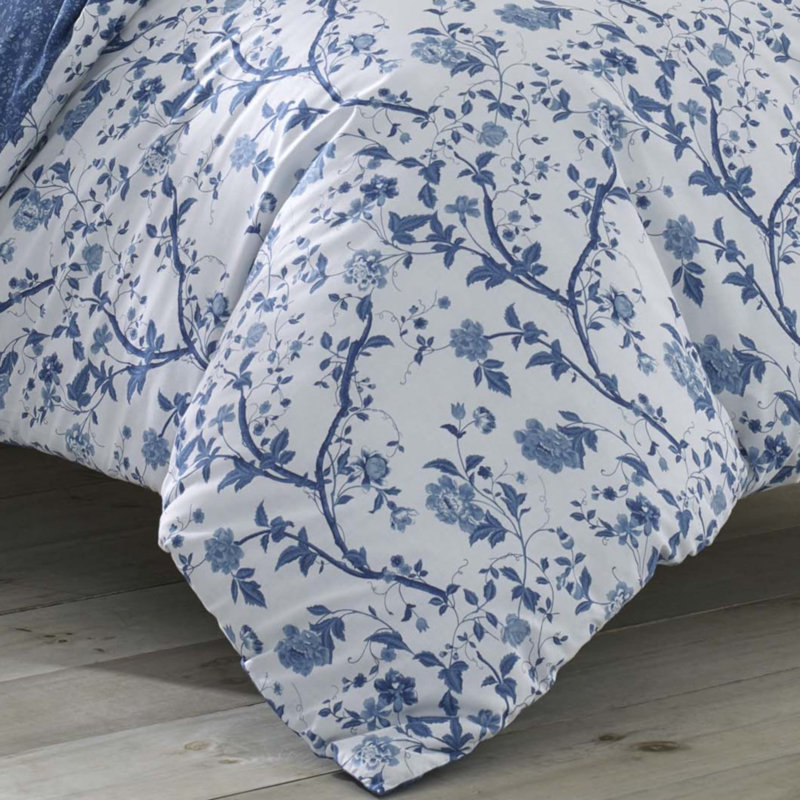 King Blue Cotton Reversible Floral Comforter Set