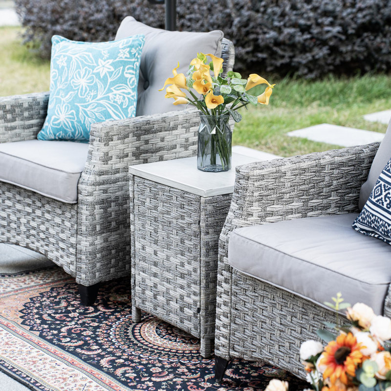 2 chaises Alseepa en osier / rotin avec table d'appoint