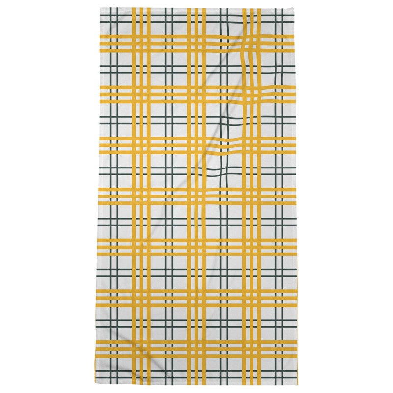 Beach Towel, White/Dark Green/Gold, Polyester/Cotton Blend