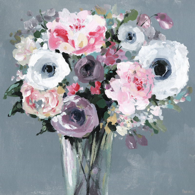 Classic Flower Arrangement by Parvez Taj - Wrapped Canvas Painting, 20 cm H x 20 cm W