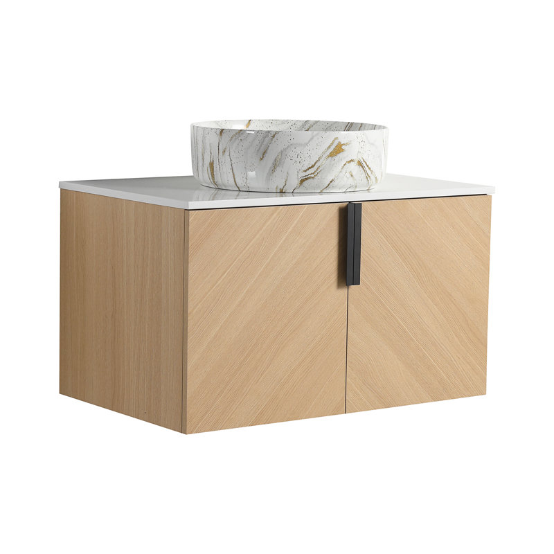 Meuble-lavabo de 30 po avec lavabo d'art en céramique et dalle de pierre artificielle, Blanc