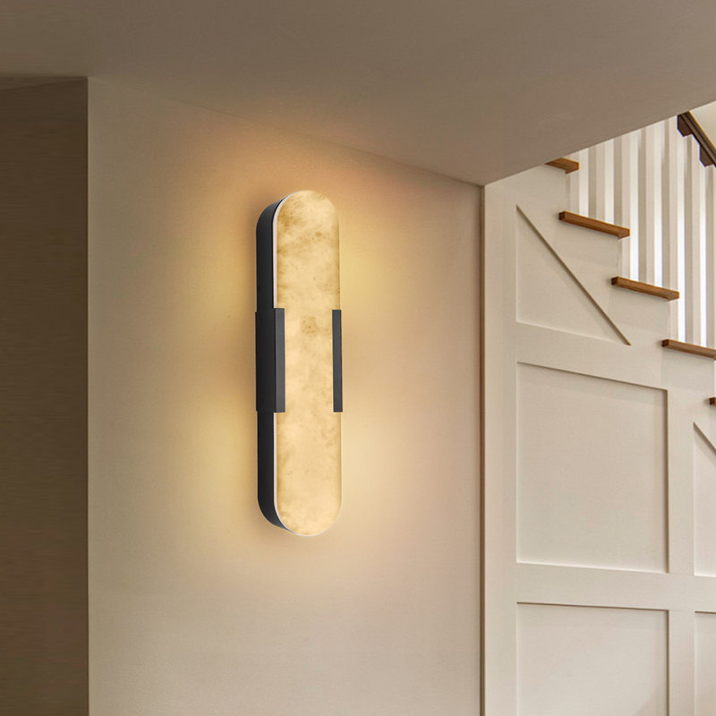 Applique murale 19,7 po en marbre naturel, ensemble de deux appliques noires, éclairage mural d'intérieur pour salle de bain moderne pour le salon, la chambre à coucher, le couloir et les escaliers