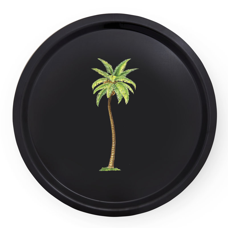 MW - Palm - Round Birchwood Tray, Black/Green
