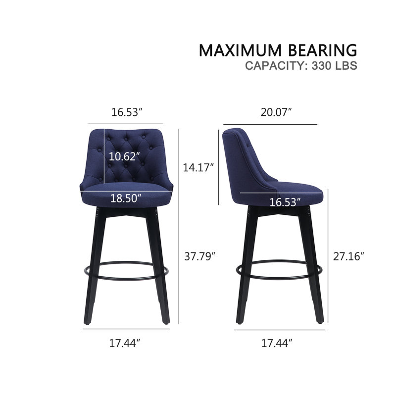 Aneshka Upholstered Button-Tufted Bar stool with Solid Wood Frame, Navy