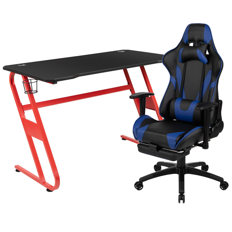 Bridesdale Gaming Desk and Chair Set, Black/Blue