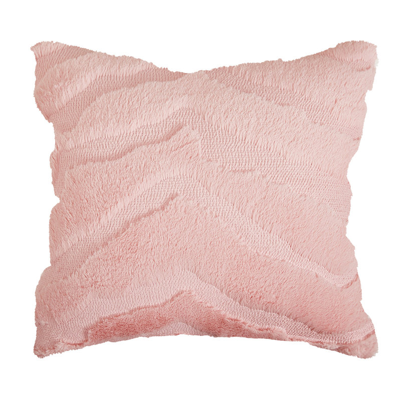 Jeté en fausse fourrure Ellen, 18 po x 18 po, Polyester / bourre de polyester, Rose