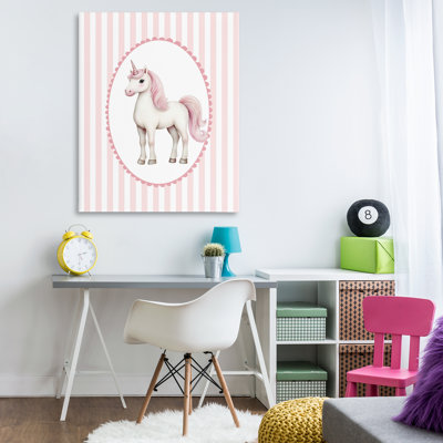 Licorne douce sur toile à rayures roses, design par Christine Simpson Art