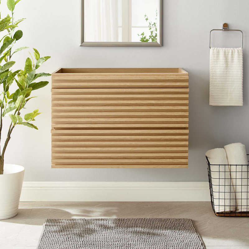 Walnut Grain Oak 30" Wall-Mounted Mid-Century Modern Vanity Base