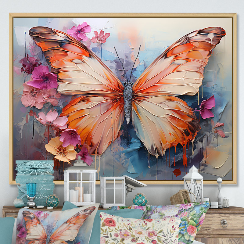 Papillon abstrait auras - art mural papillon, H 34 po x l 44 po x P 1,5 po, Cadre naturel flottant
