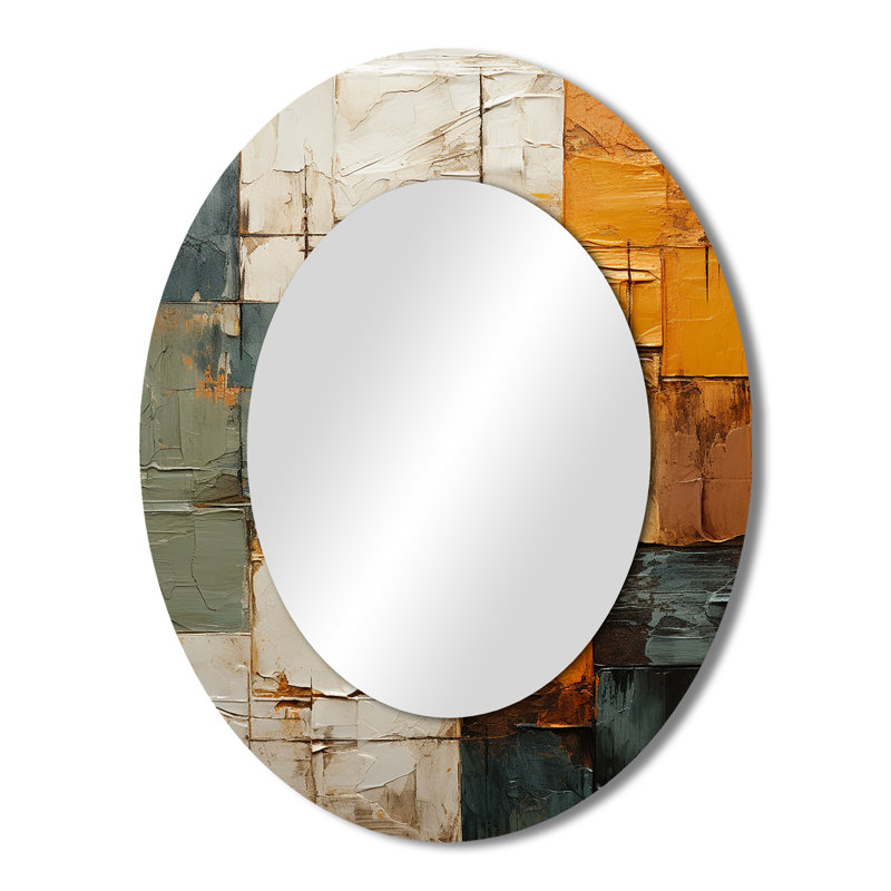 Hardedge Art Earthy Euphony I - Miroir décoratif ovale abstrait sur métal, 43 po x 33 po