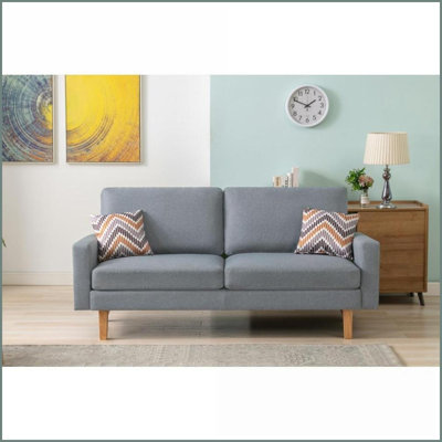Canapé 70 po en lin gris - mousse & amp; Sièges à ressorts avec 2 coussins pour le salon | Gris | Lin | Dossier rembourré