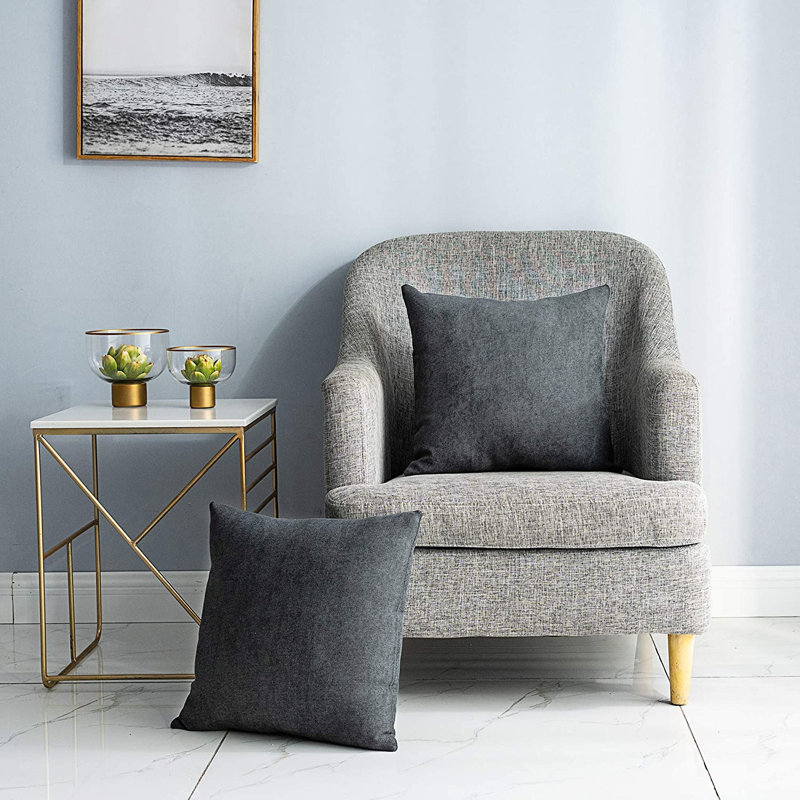  Housse carrée en chenille, Gris foncé, 18 po x 18 po
