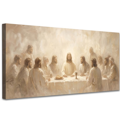 The Last Supper Canvas Wall Art, Neutral Modern Christian Wall Decor for Dining Room, Spiritual Painting Gallery Wrapped Artwork, Ready to Hang, 20x40 inches