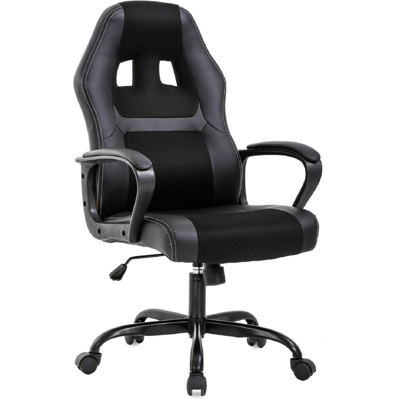 Fauteuil de jeu ergonomique avec siège lombaire et chaise de bureau ergonomique, Noir