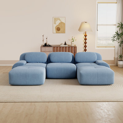 Canapé modulaire Boneless avec repose-pieds, velours côtelé, assise profonde, aucun assemblage requis