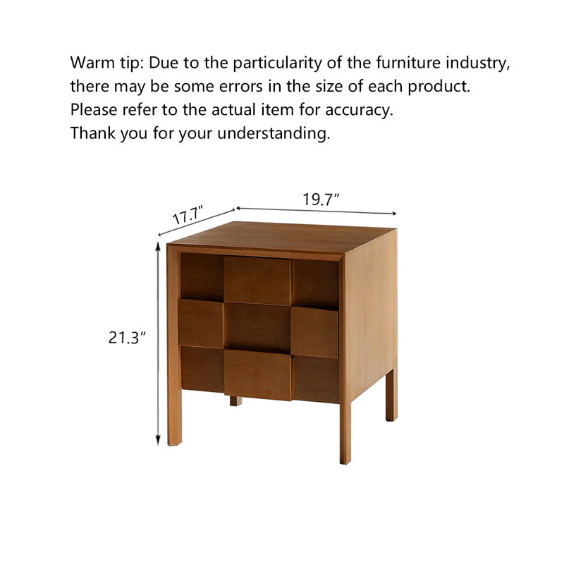 Table de chevet de style Mid-Century en bois massif avec deux tiroirs