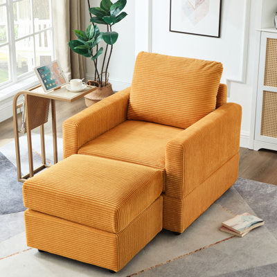 Chaise de salon confortable en velours côtelé jaune avec accents classiques, chaise de style américain amovible et lavable, chaise réglable