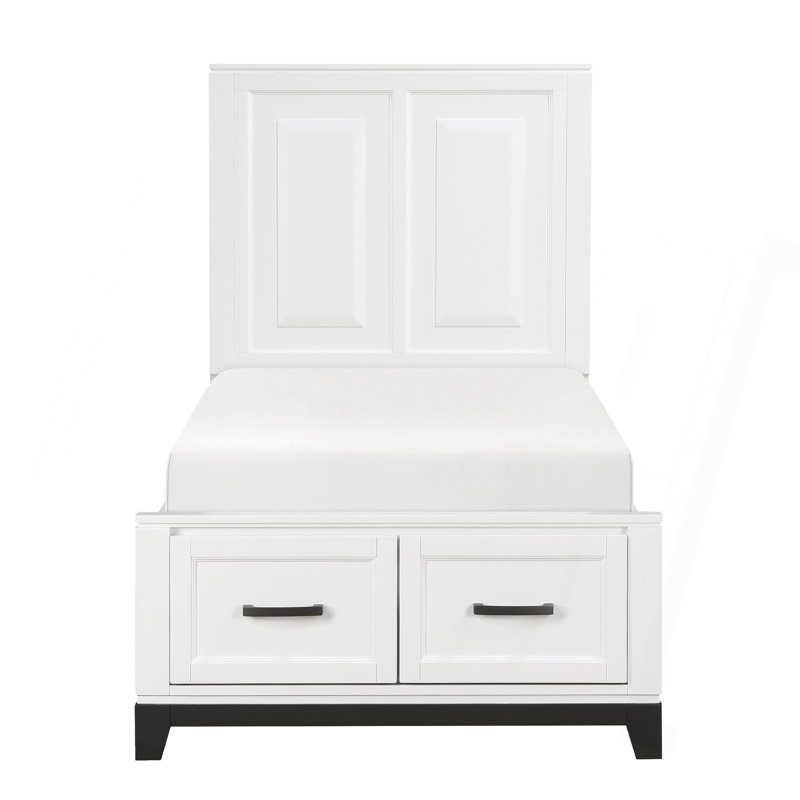 Lit plateforme en bois blanc avec tiroirs de rangement, Lit simple