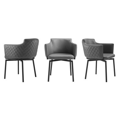Suzzie 180 Swivel Arm Dining Chair In Gray Pu-Leather