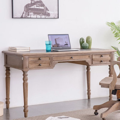 Oak yellow Rectangular Solid Wood Writing desk with drawers desk