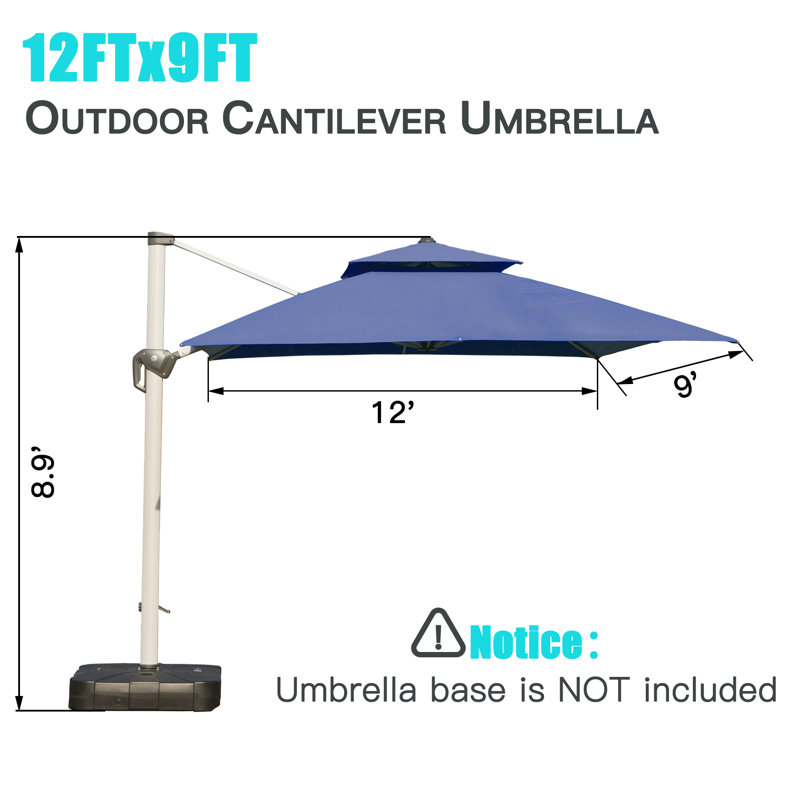 Deraway Rectangular Cantilever Umbrella, Navy, 12ft x 9ft