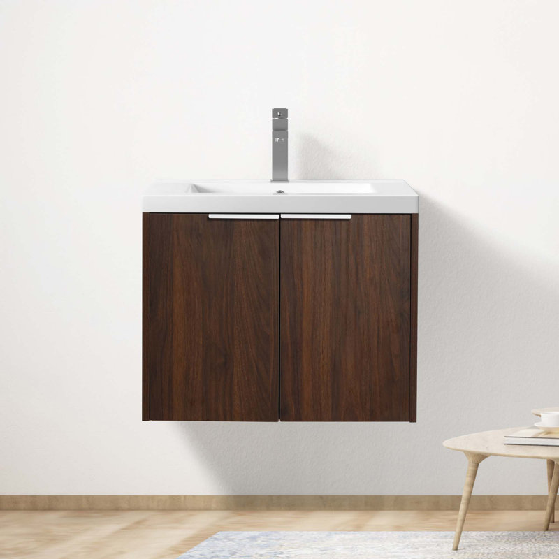 Meuble-lavabo à fixation flottante avec lavabo, Noyer, 24"