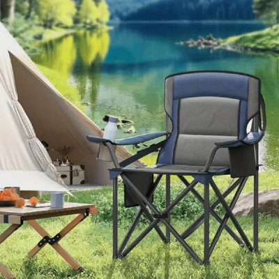 Heavy-Duty Oversized Lumbar Support Camping Chair | Comfortable, Padded, Glamping, Cooler Bag, Weight Capacity 450 Lb, Camping Gear For Gardens, Patio And Stadiums, Outdoor Decks, Beaches And Fishing, Father's Day Gift
