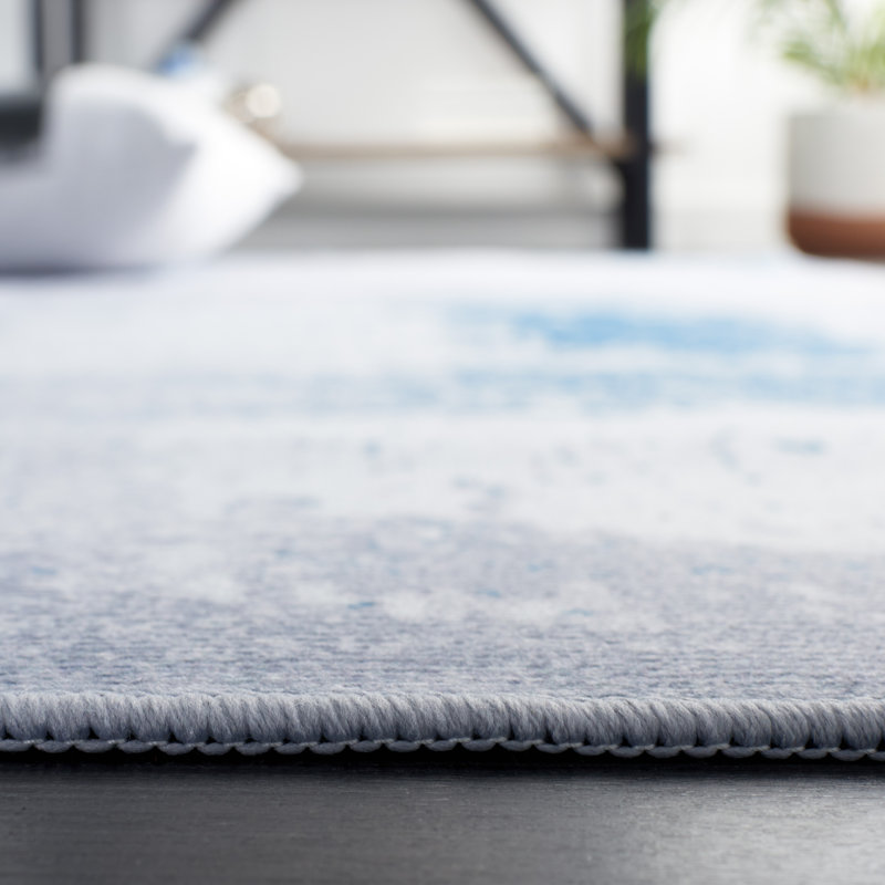 Tacoma Blue and Gray Abstract Washable Area Rug
