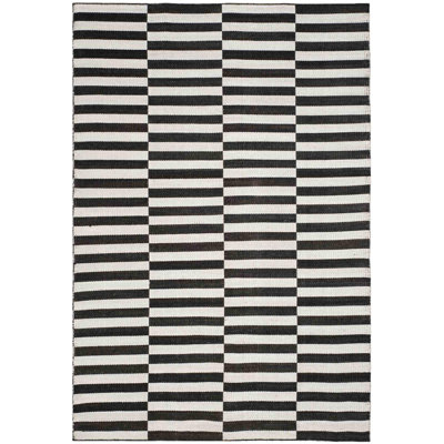 Cameron Striped Area Rug in Black/Ivory