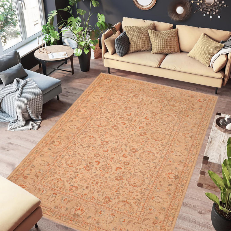 Tapis beige / brun en laine noué à la main de style oriental rectangulaire 6 pi 2 po x 9 pi Baccio