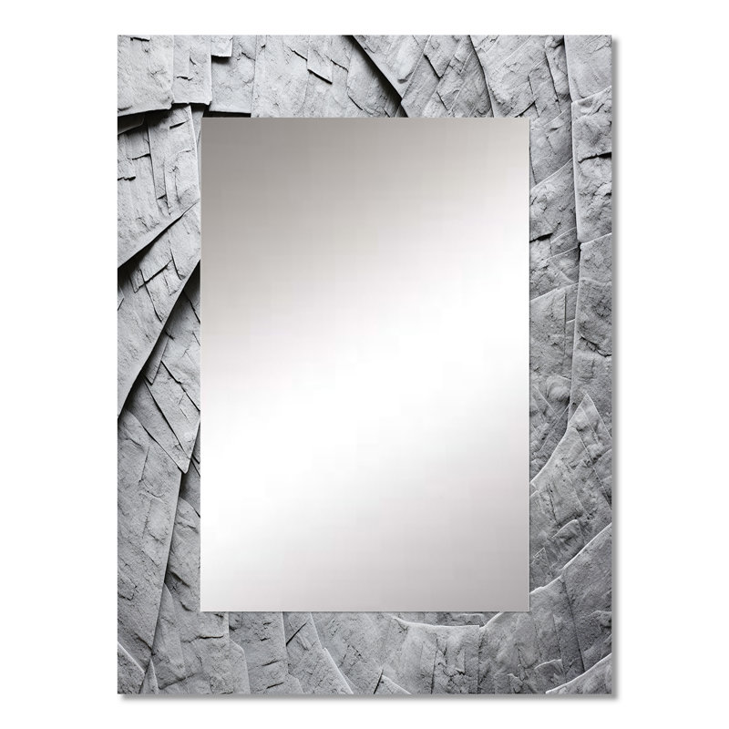 Gris Spiraling fractal sprial III - miroir mural décoratif spirales abstraites, 32 po x 24 po