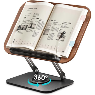 Book Stand For Reading,Book Holder, Height&Angle Adjustable, 360° Rotating Base, Foldable And Portable, Lightweight For Office, Kitchen, School Textbook, Recipe, Magazine,Kindle,Tablet DW