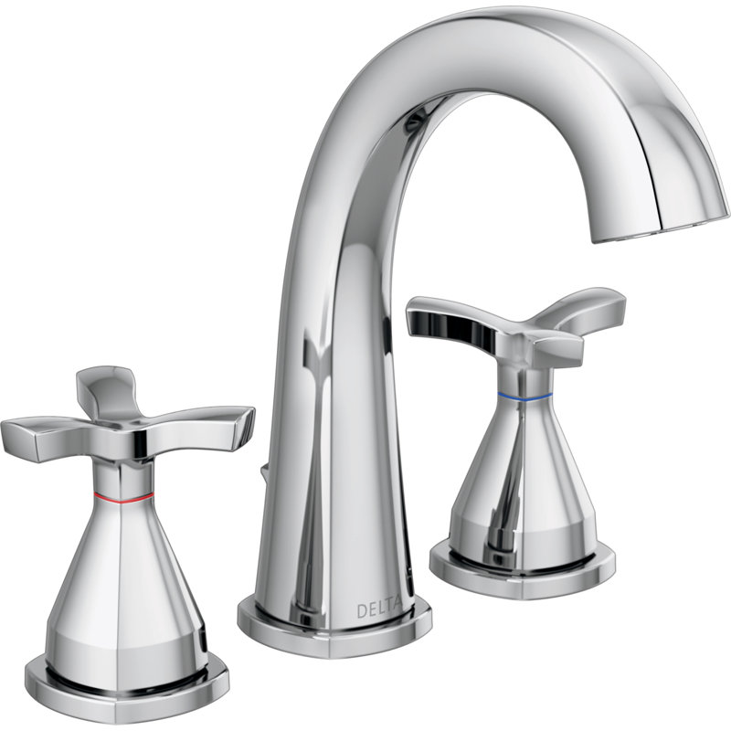 Robinet de salle de bain à large entraxe avec bonde Stryke et technologie d'étanchéité DIAMOND ™, Chrome, Poignée levier