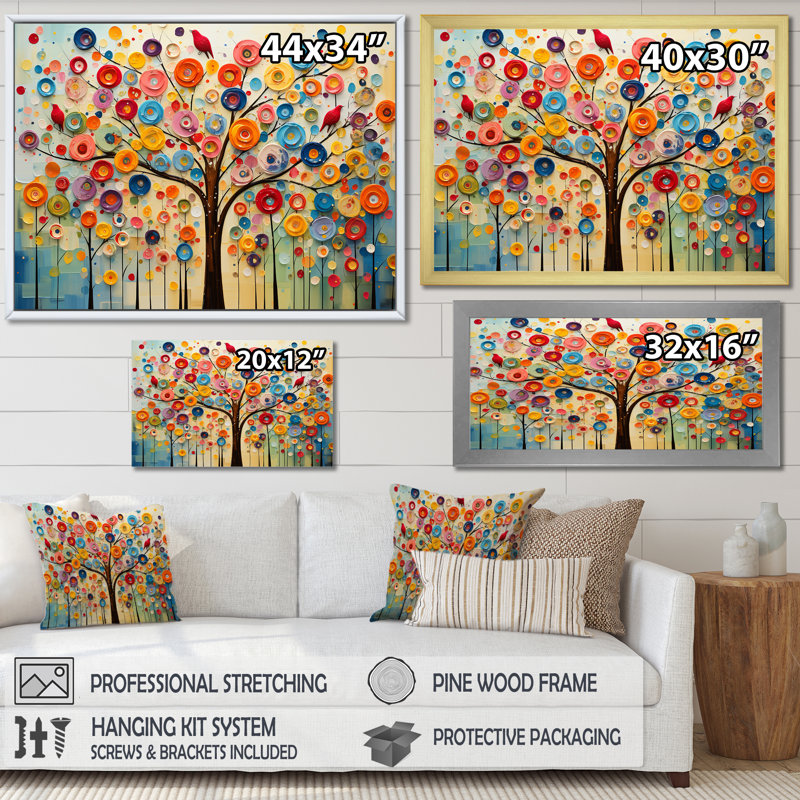 Arbre abstrait coloré 3 - Art mural africain, H 12 po x l 20 po x P 1 po, Cadre de coin blanc fermé