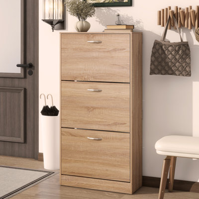 Armoire de rangement à 3 tiroirs, range-chaussures en bois à 3 niveaux pour vestibule